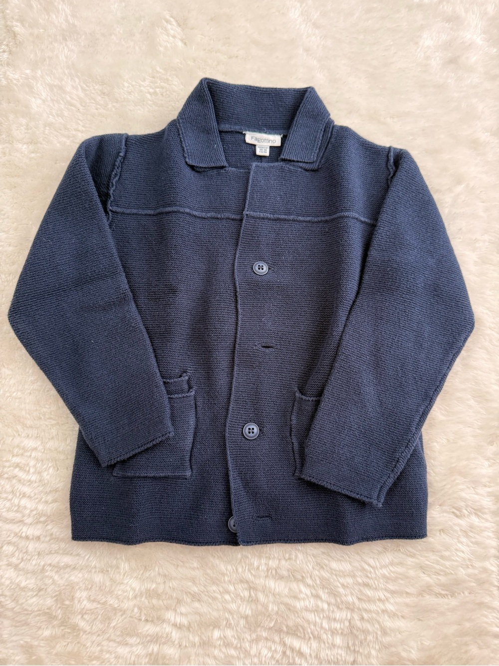 Fagottino Navy 100% Cotton Knit Button-Up Toddler Cardigan Size 30-36m